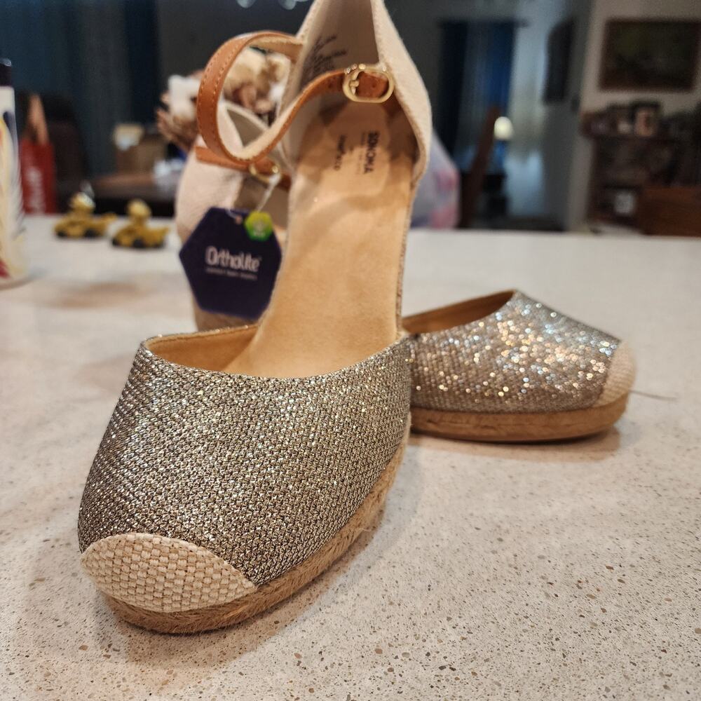 Sonoma Gooseberry Wedge Shoes Dress Sandals Women’s Size 9.5 Gold Shiny New - Picture 8 of 13